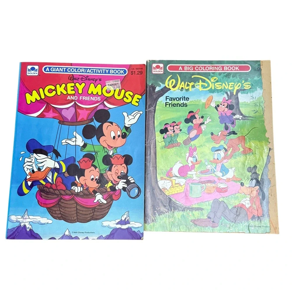 2 Vintage 1980s‎ Walt Disney  Mickey Mouse and Friends Coloring Books Retro Used